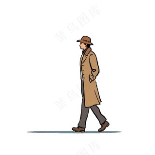 欧美风 风衣帽子走路男士全身像 免抠透明底 (1)
