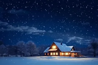 夜景雪屋蓝色背景