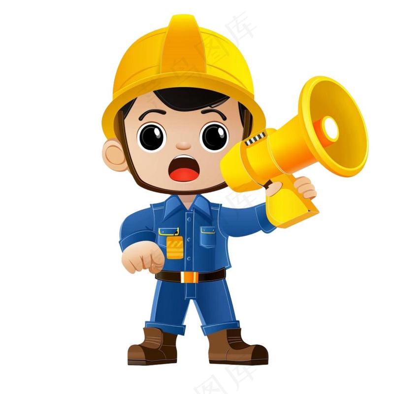 劳动工人安全帽喇叭人物插画免抠