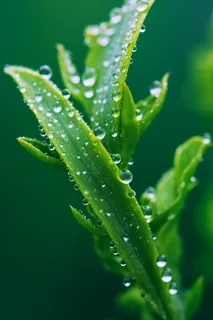 春天绿植绿叶挂着露珠水滴谷雨摄影图