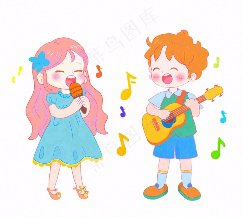 音乐会歌唱比赛儿童学生伴奏弹吉他潮流人物卡通插画免抠(1136x1024)