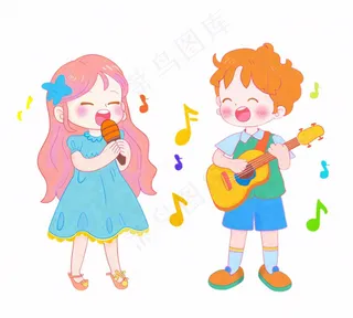 音乐会歌唱比赛儿童学生伴奏弹吉他潮流人物卡通插画免抠