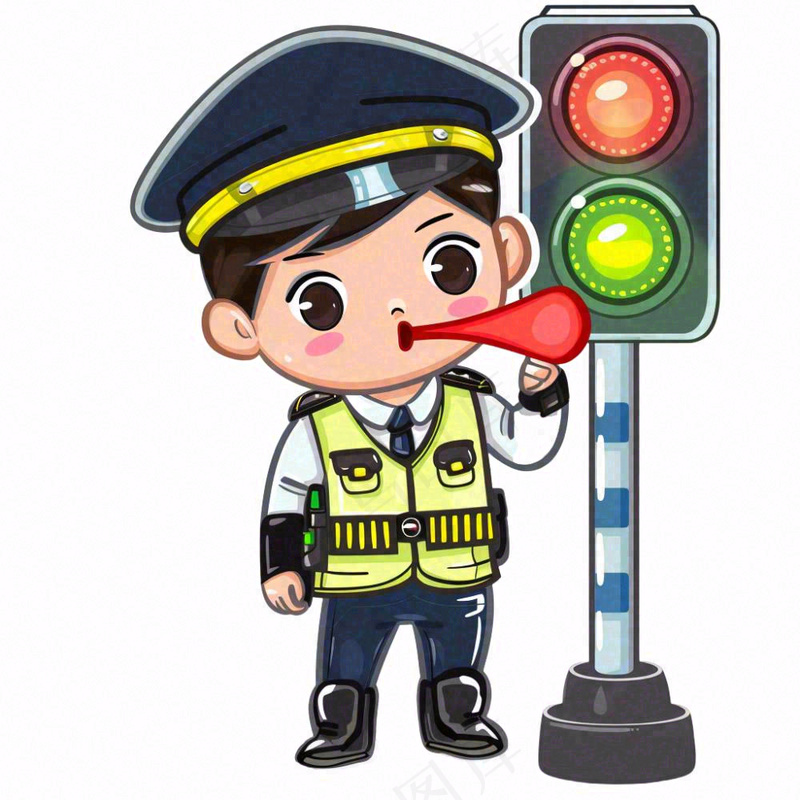 交警警察红绿灯公职劳动人物插画免抠(1024x1024)