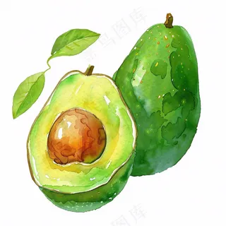 牛油果水果蔬菜水彩插画免抠