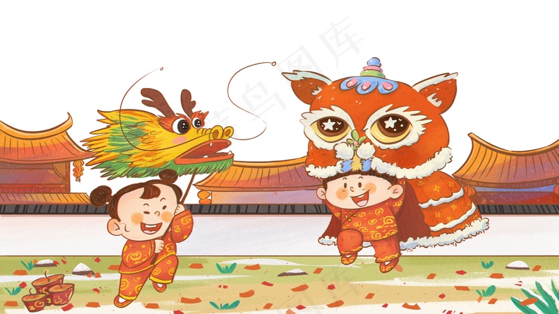 新年舞龙儿童画图片素材 (25)