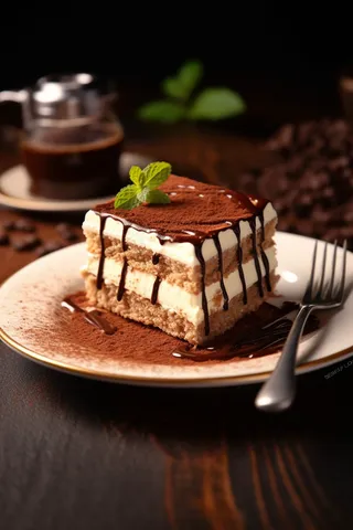 提拉米苏蛋糕可可粉蛋糕下午茶美食甜点摄影图