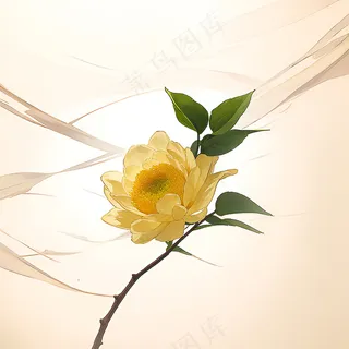 白色黄色手绘新中式风格花植物161