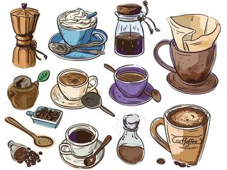 咖啡元素手绘卡通插画素材免抠