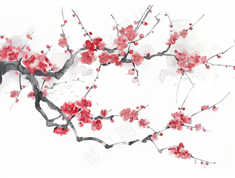 梅花寒梅水墨画中国风插画免抠(1264x960)
