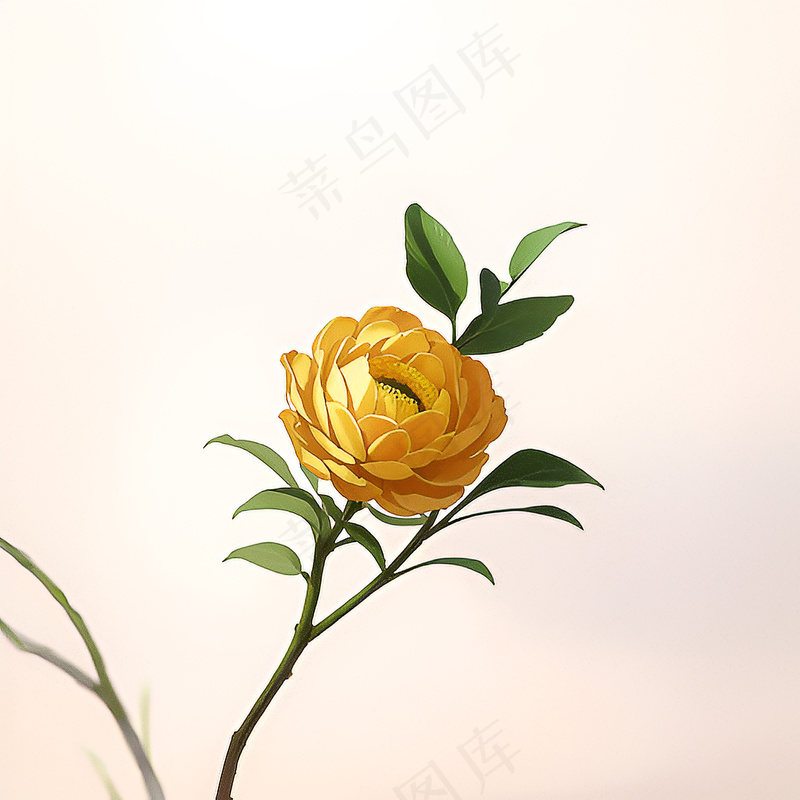白色黄色手绘新中式风格花植物27