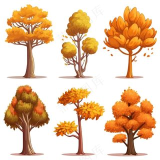 秋天黄了树木卡通插画元素免抠
