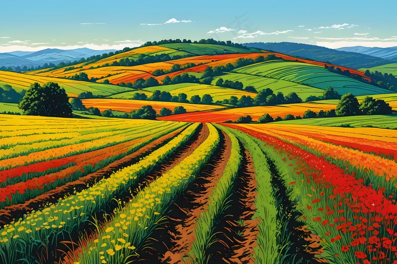 晴朗天空田野风景图片