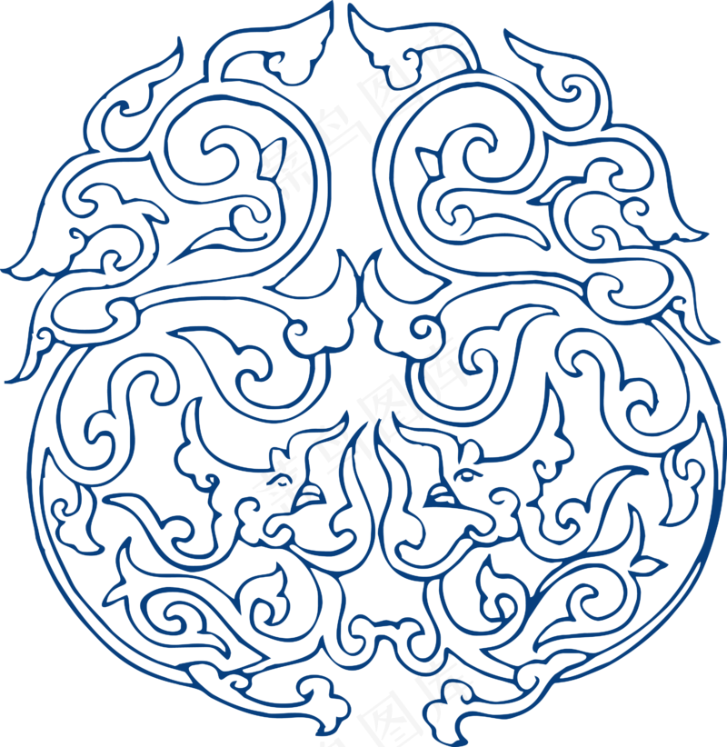 古代青花瓷图案花纹中国风图案祥云纹理传统图腾矢量AI设计免扣素材