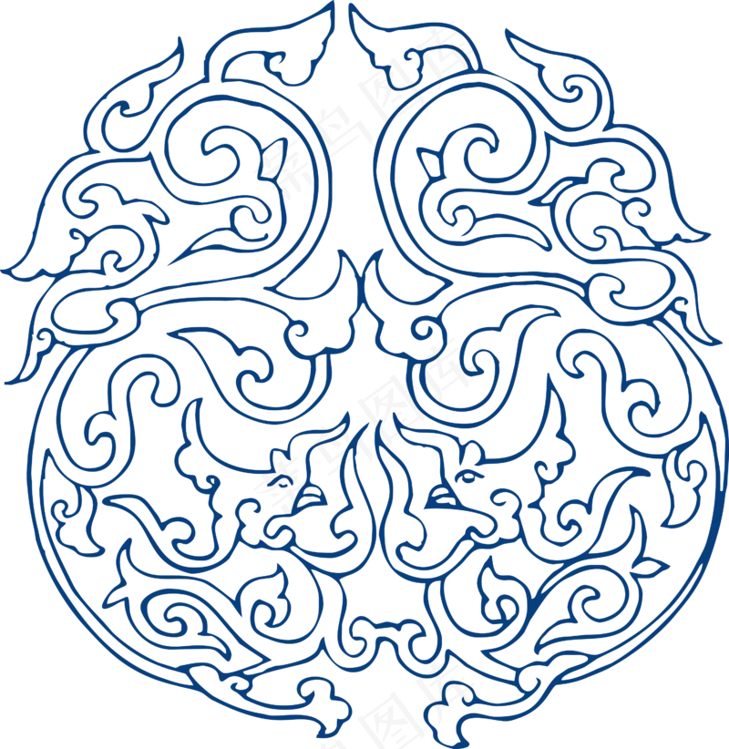 古代青花瓷图案花纹中国风图案祥云纹理传统图腾矢量AI设计免扣素材