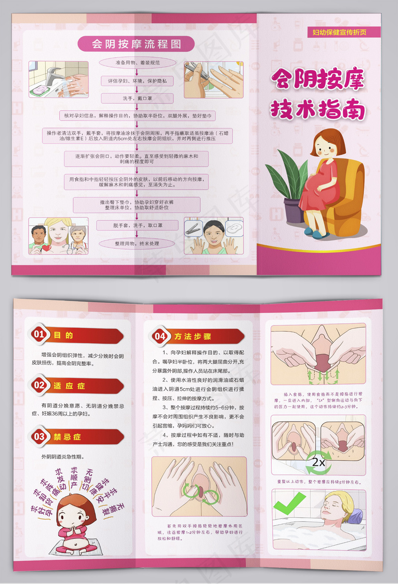 会阴按摩技术妇科保健三折页cdr矢量模版下载