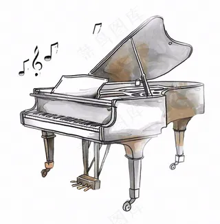 钢琴乐器音乐水彩画插画免抠