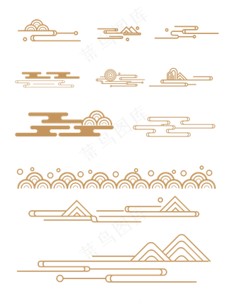 山水波浪祥云中式国风线条62免扣素材