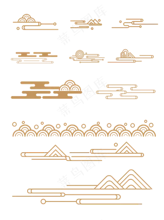 山水波浪祥云中式国风线条62免扣素材