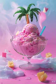 夏日冰淇淋球粉色背景椰子树芭比粉摄影图 夏日冰淇淋球粉色背景椰子树芭比粉摄影图