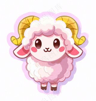 小绵羊粉色动物卡通插画免抠