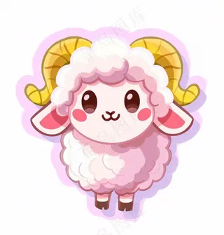 小绵羊粉色动物卡通插画免抠