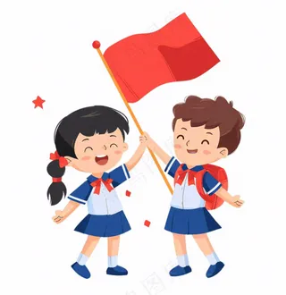 学生拿着旗帜红旗青少年青年国庆卡通插画免抠