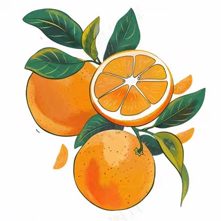 橘子橙子水果水彩画免抠
