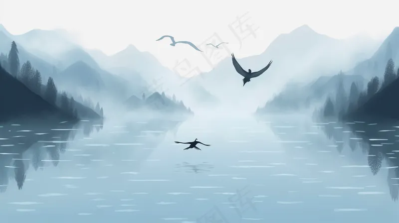中国山水水墨画插画背景(4368x2448)