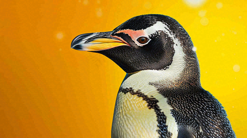 企鹅动物细节特写橙色背景摄影图