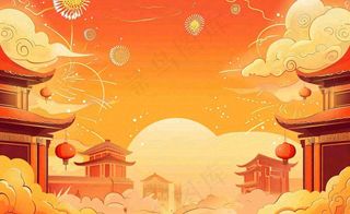国潮风红色祖国欢庆国庆新年插画背景
