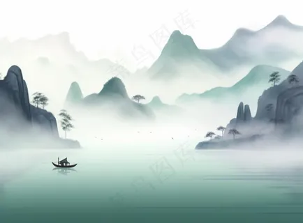 山水水墨画中国风插画背景