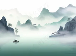山水水墨画中国风插画背景