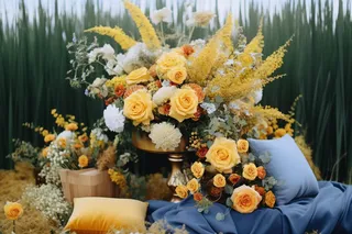 鲜花摆台装饰户外摄影图