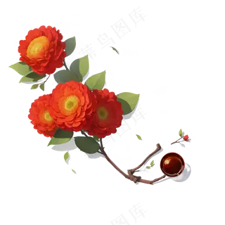 红色 海棠花 手绘 免抠 素材26