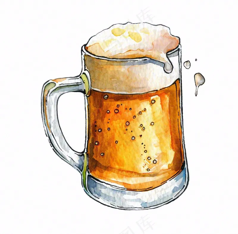 啤酒杯冒泡气泡水彩画免抠(1040x1024)