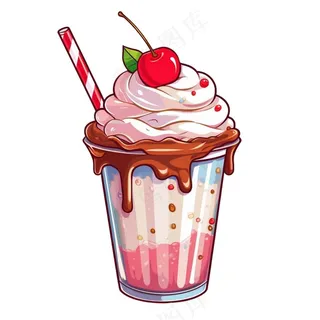 奶油冰淇淋饮料草莓味卡通插画免抠