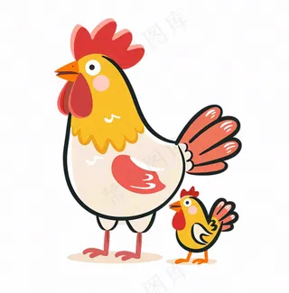 母鸡带崽小鸡牲畜动物卡通插画免抠