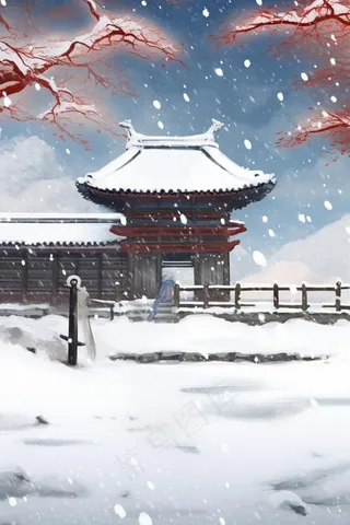传统建筑雪景浪漫背景