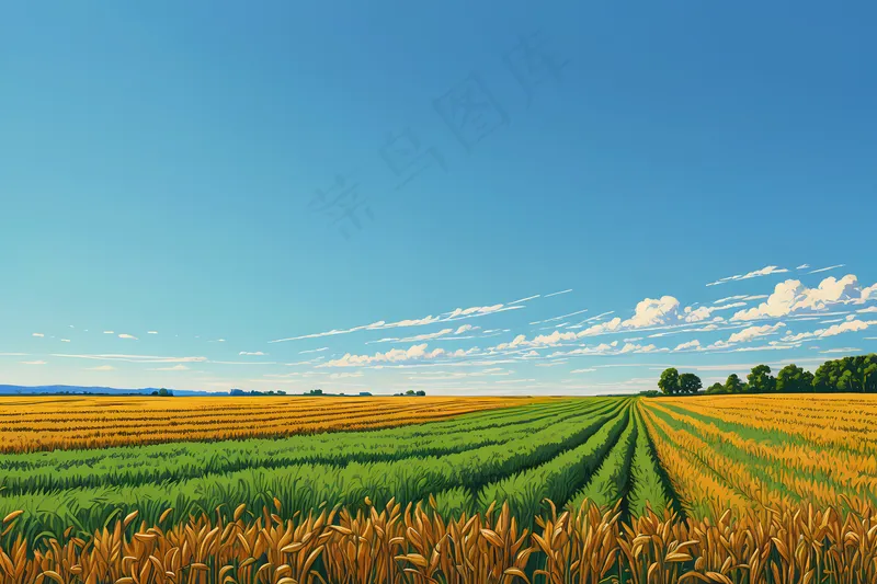 晴朗天空下低角度麦田图片