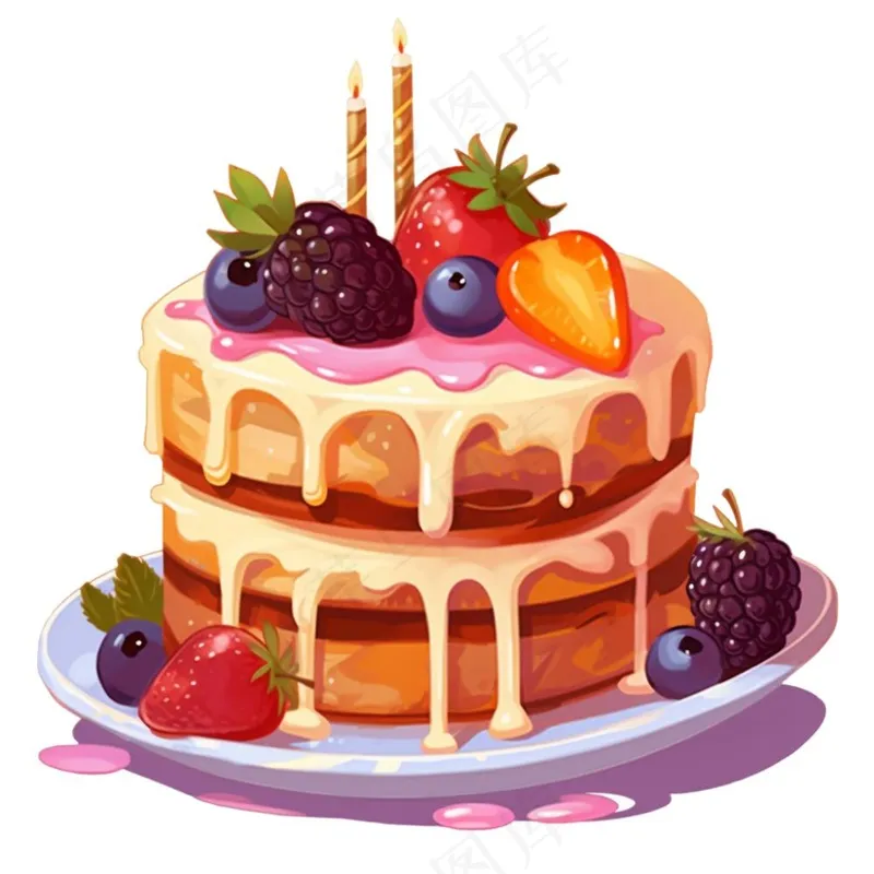 蛋糕美味甜点水果冰淇淋蛋糕生日卡通插画免抠(1024x1024)