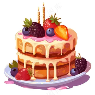 蛋糕美味甜点水果冰淇淋蛋糕生日卡通插画免抠
