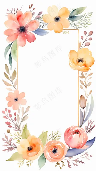 彩色水彩边框花环 长方形