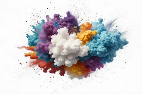 爆炸白色背景彩色烟雾造成图片