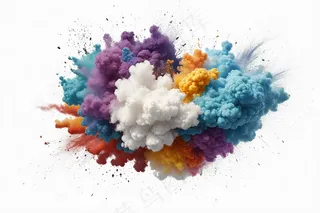 爆炸白色背景彩色烟雾造成图片
