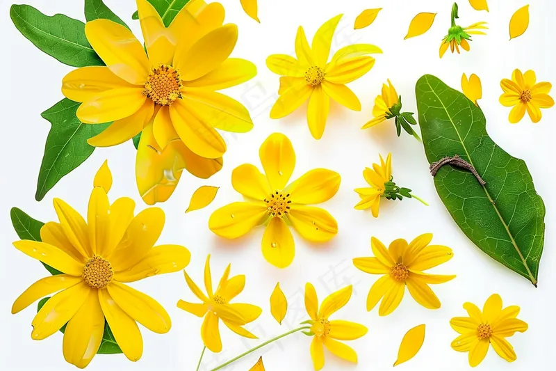 小黄花花朵植物白色背景摄影图(4032x2688)