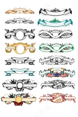 彩色欧式花纹装饰元素矢量免扣AI素材
