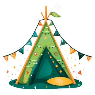 免抠卡通绿色旗子装饰帐篷