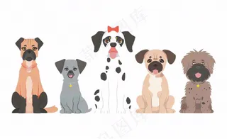 小狗宠物狗做成一排卡通插画免抠