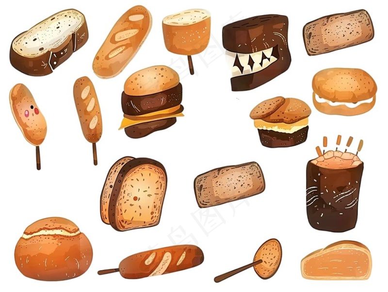 面包吐司烘焙美食卡通插画免抠(1232x928)