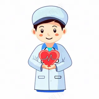 医生手捧着红色爱心医疗人物卡通插画免抠